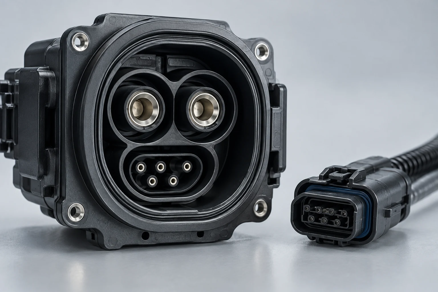 EV charging inlet and automotive connector application illustration