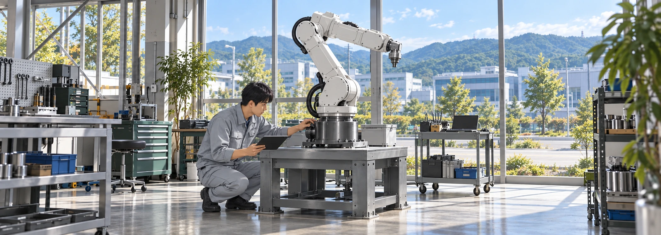Robot base joint reducer illustration in a Burmese industrial setting